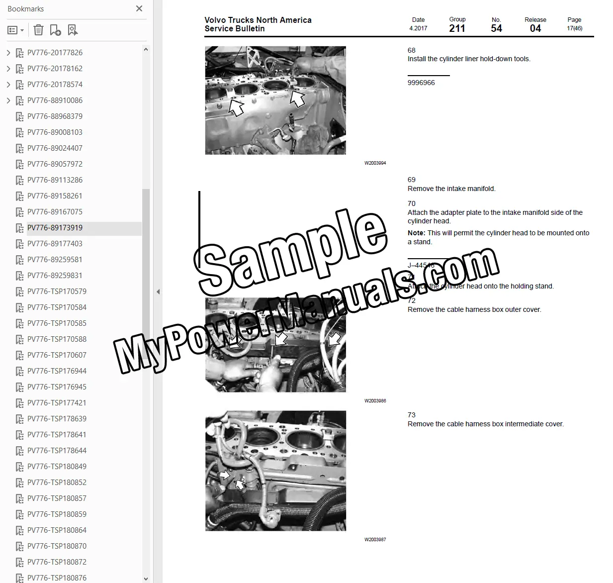 Volvo D12D engine shop manual sample page